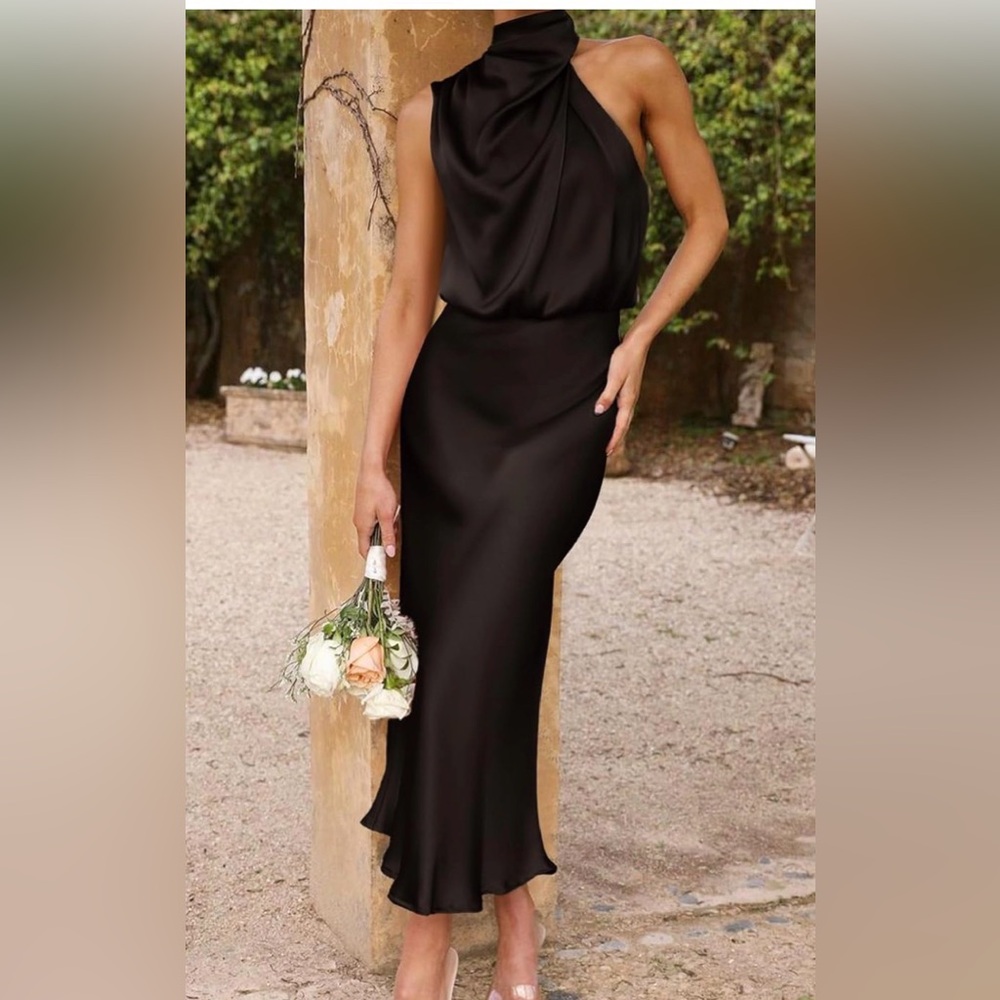 BTFBM black satin asymmetrical sleeveless top dress, women’s medium